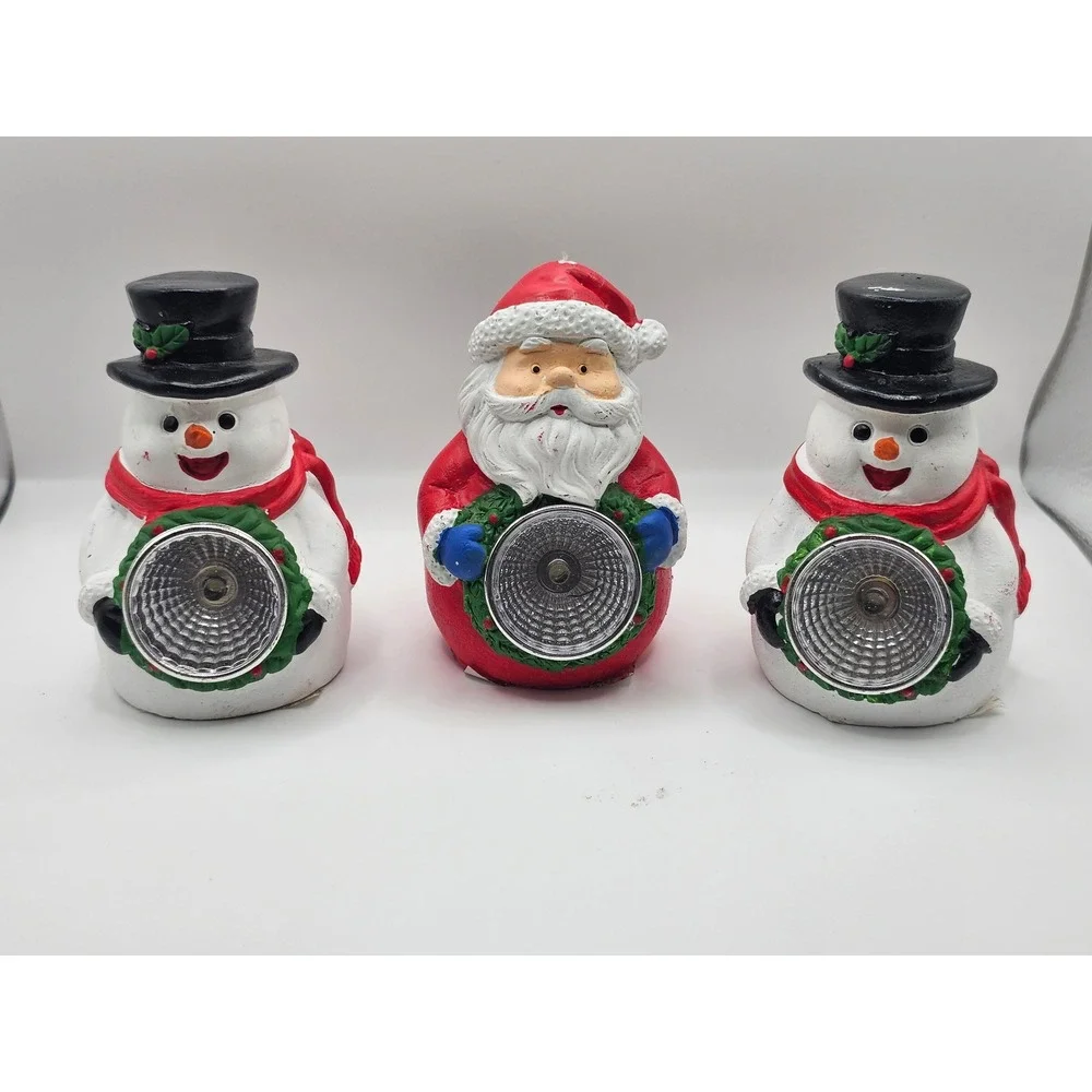 Christmas Solar Powered Pathway Lights Santa Claus and Snowman Trio 3 Piece Set